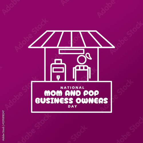 National Mom and Pop Business Owners Day to celebrate on March 29th. Line art image icon of a mother at her small business establishment.