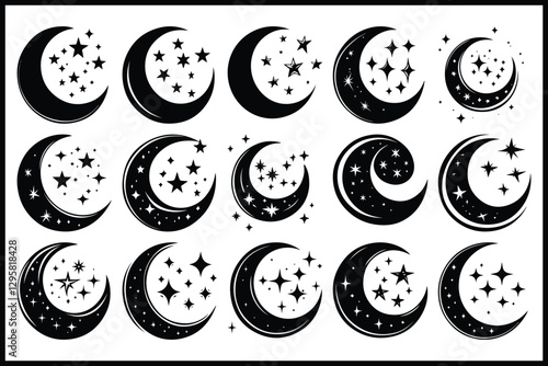 Moon & Stars Crescent Vector Clipart Set