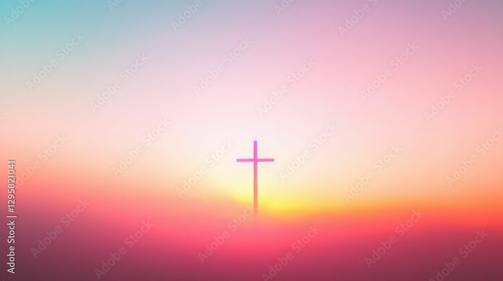Obraz premium abstract background with christian cross and soft neutral ivory tones, smooth and minimalistic design, elegant simplicity, modern and clean