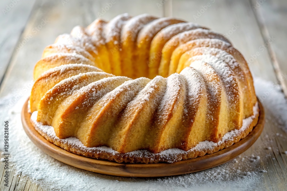 Delicious sugared bundt cake on a wooden platter. Delicious sugared bundt cake on a wooden platter.