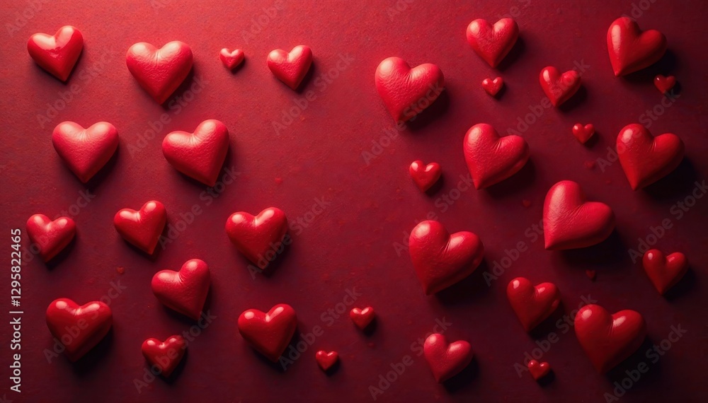 Scattered red hearts on dark red, romantic texture, passion, abstract, love Scattered red hearts on dark red, romantic texture, passion, abstract, love