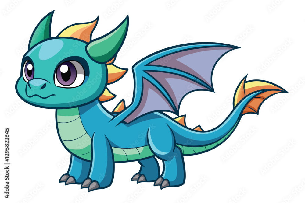 Cute blue dragon character with vibrant colors and playful features in a minimal vector style illustration Cute blue dragon character with vibrant colors and playful features in a minimal vector style illustration
