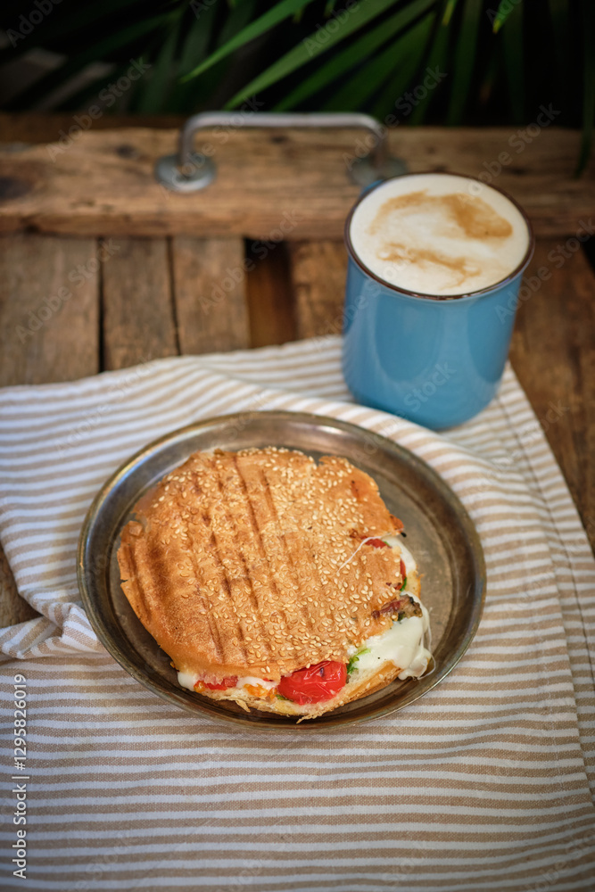 sandwich with cheese, tomato, turkey, lettuce. homemade bread. Wooden background sandwich with cheese, tomato, turkey, lettuce. homemade bread. Wooden background