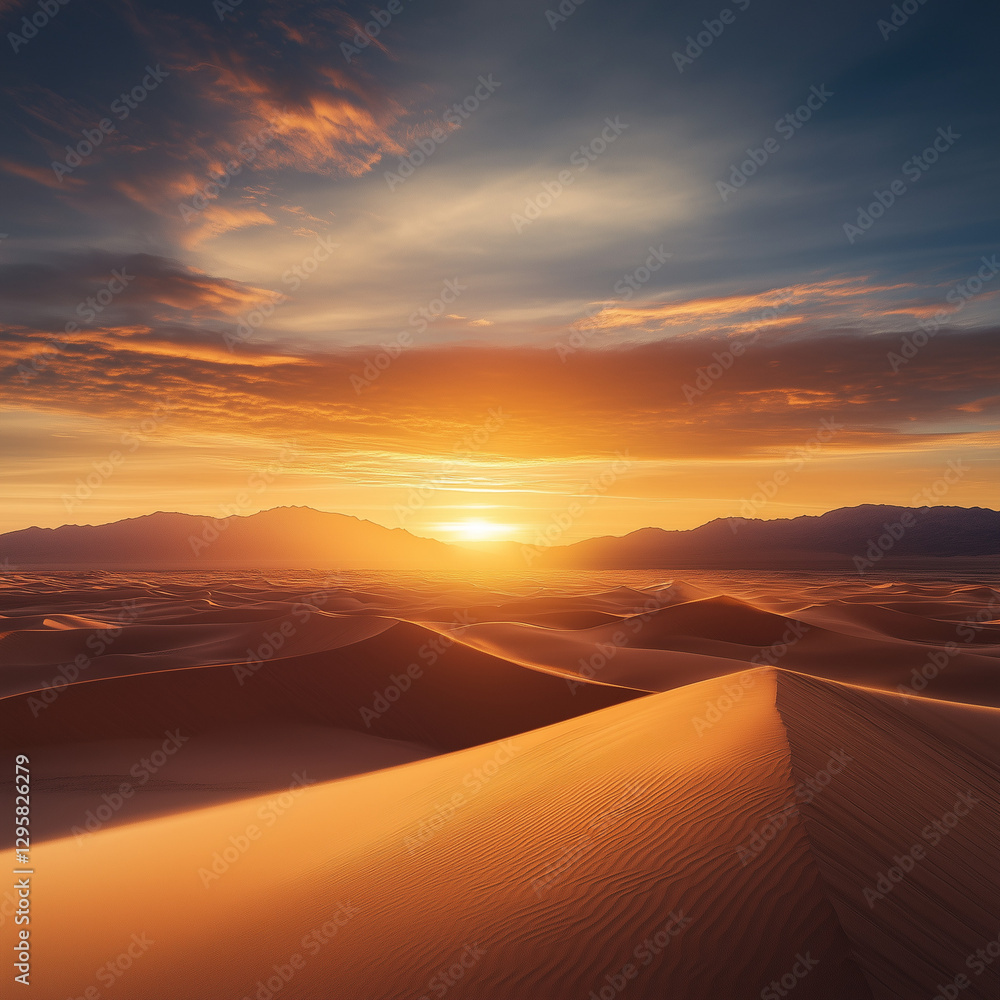 Scenic desert landscape with golden sunset Scenic desert landscape with golden sunset