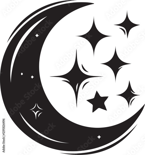 Moon & Stars Crescent Vector Clipart Set