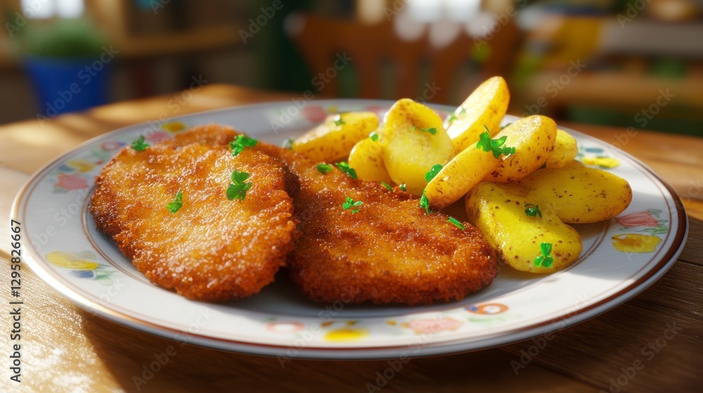 Crispy Breaded Cutlets with Roasted Potato Wedges and Herbs Crispy Breaded Cutlets with Roasted Potato Wedges and Herbs