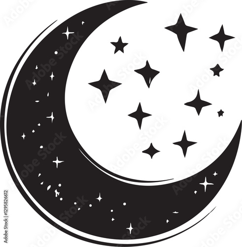 Moon & Stars Crescent Vector Clipart Set