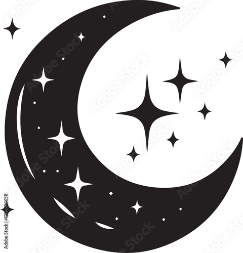 Moon & Stars Crescent Vector Clipart Set