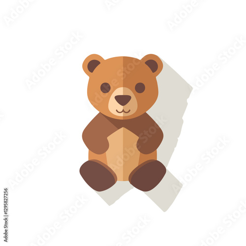A Simple flat 2D illustration of a cute brown bear isolated on a white background, animal icon, ai