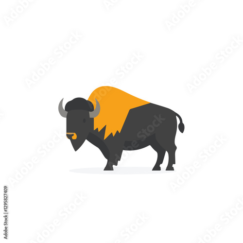 A Simple flat 2D illustration of a brown bison isolated on a white background, animal icon, ai animals set