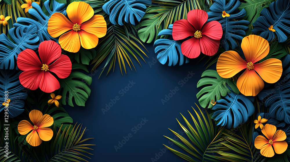 Vibrant tropical flowers and leaves create a colorful background for celebrations or designs with a natural theme. Generative AI Vibrant tropical flowers and leaves create a colorful background for celebrations or designs with a natural theme. Generative AI