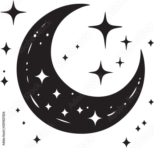 Moon & Stars Crescent Vector Clipart Set