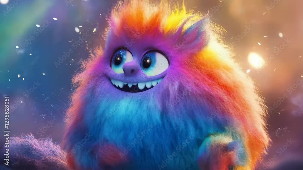 A charmingly vibrant, endearingly fluffy cute monster with a contagious smile, pastel colored and glowing with joy A charmingly vibrant, endearingly fluffy cute monster with a contagious smile, pastel colored and glowing with joy