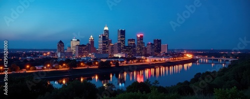 Youngstown skyline, dusk, illuminated buildings, clear blue sky, youngstown, architecture, steel