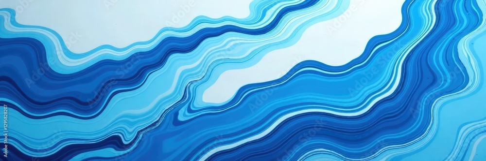 Fototapeta premium Swirling liquid marble effect on a blue and white background, marble, high-end, fluid