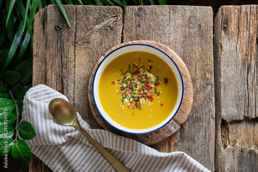 pumpkin soup in a bowl pumpkin soup in a bowl