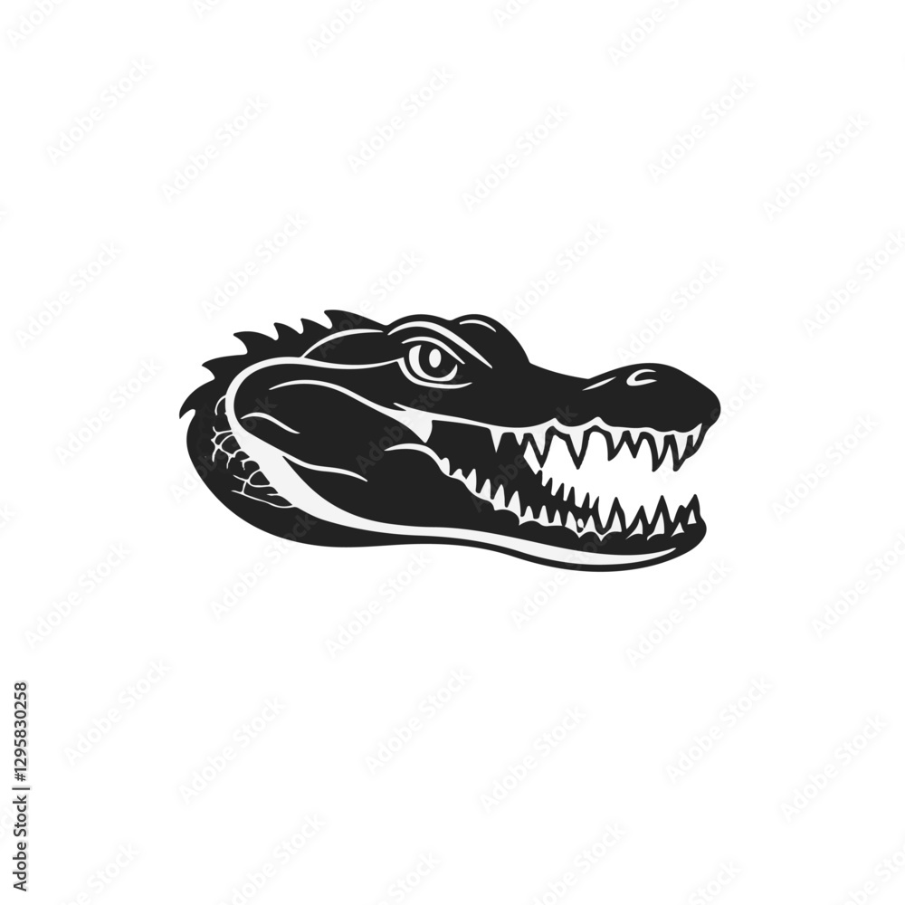 Naklejka premium Simple flat 2D icon black crocodile head isolated on a transparent background, vector, flat design, animation design, vector, flat design, animation design, simple flat 2D icon clipart