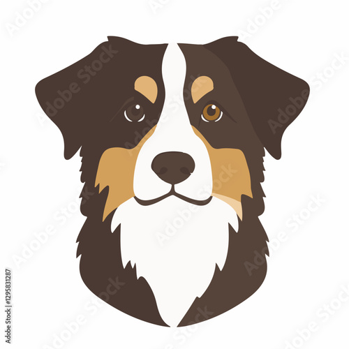 A simple flat 2D illustration of a dog farm shepherd head, isolated on a white background. Vector 2D design, icon, flat 2D illustration art, flat icon clipart