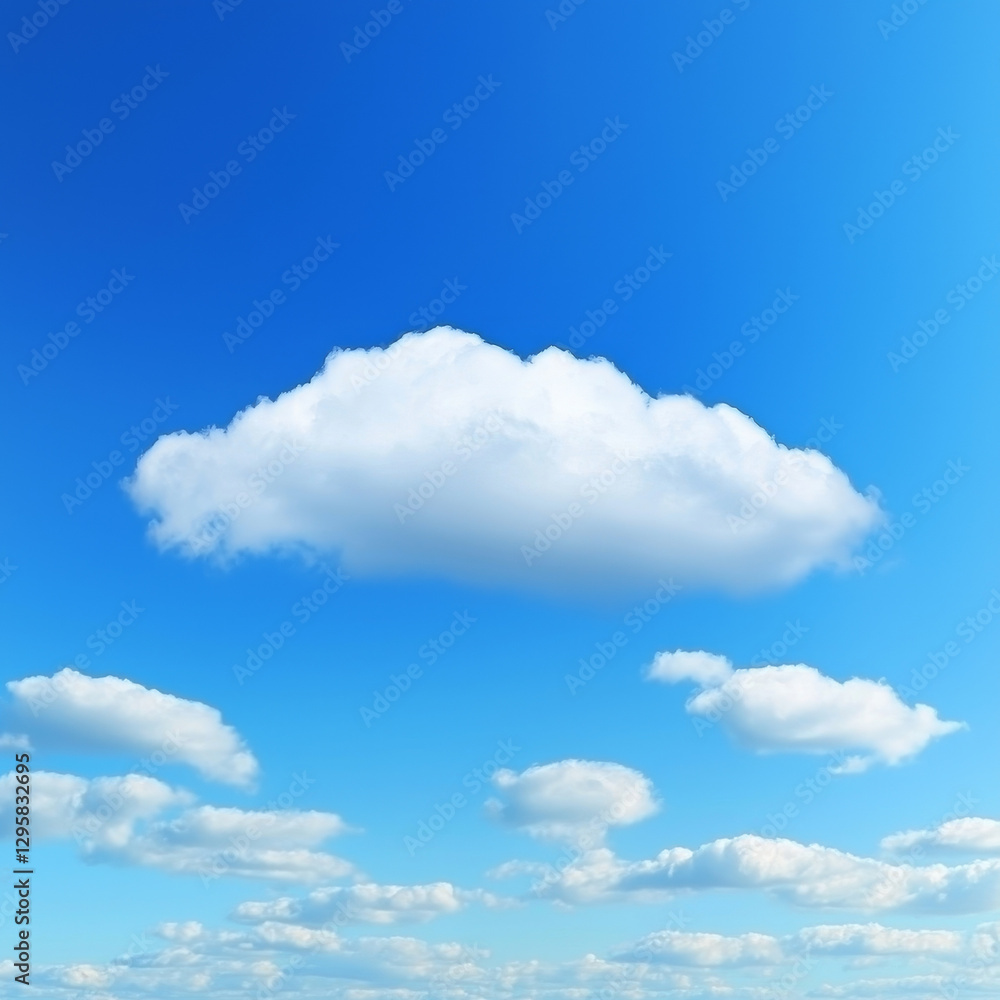 Single puffy cloud against a vibrant blue sky Single puffy cloud against a vibrant blue sky