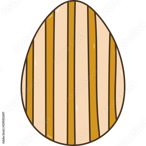 Lovely colorful doodle painted Easter egg with vertical wide stripes pattern. Funny outline hand drawn symbol of Easter egg hunt, religious springtime festival isolated on white.