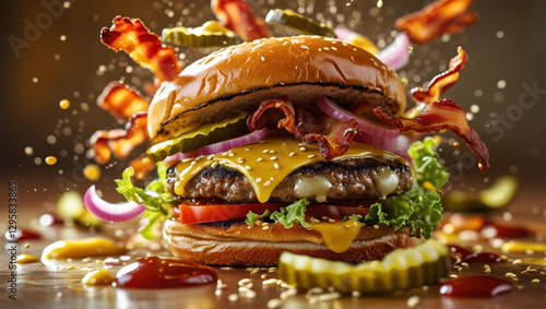 Flying ingredients in a burger.