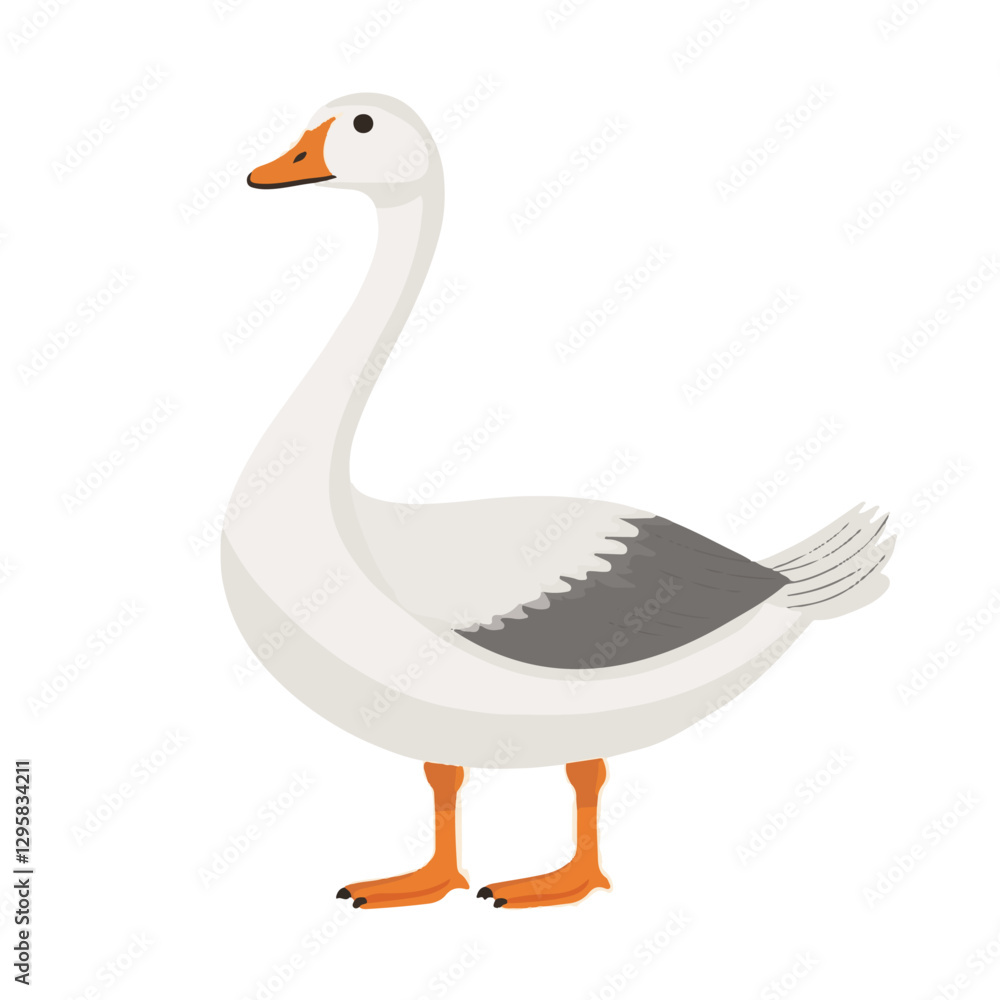 Obraz premium A simple flat 2D icon of a white goose isolated on the background, vector design, ideal for animation, UI/UX design, mobile apps, web design, digital illustrations, flat 2D, animal set