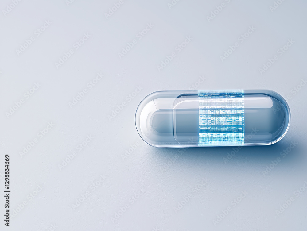 glass capsule containing digital medical data on light background glass capsule containing digital medical data on light background