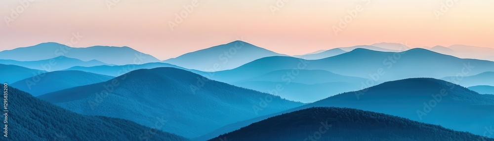 Serene blue mountain ranges under a pastel sky, creating a tranquil atmosphere that invites exploration and appreciation of nature's beauty. Serene blue mountain ranges under a pastel sky, creating a tranquil atmosphere that invites exploration and appreciation of nature's beauty.