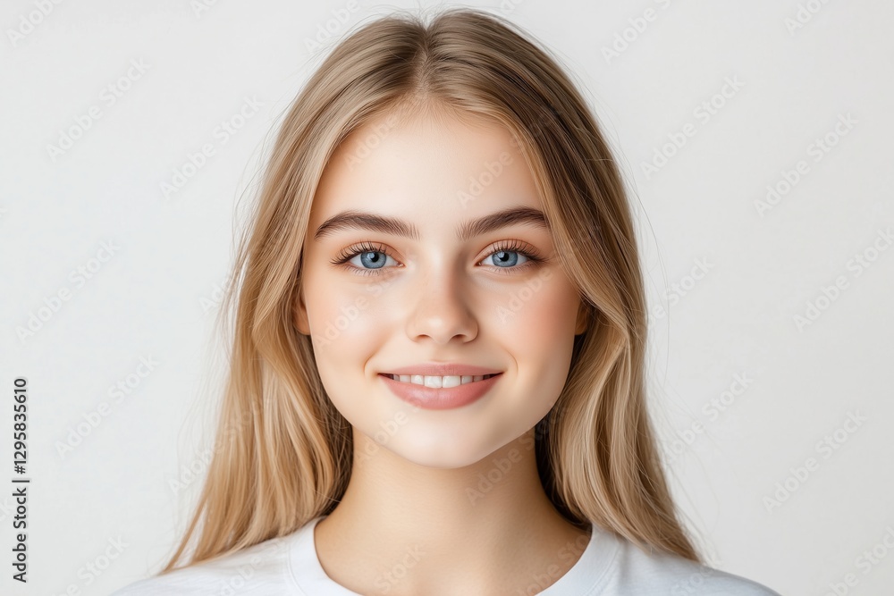 Smiling young woman with blue eyes. Beauty and confidence Smiling young woman with blue eyes. Beauty and confidence