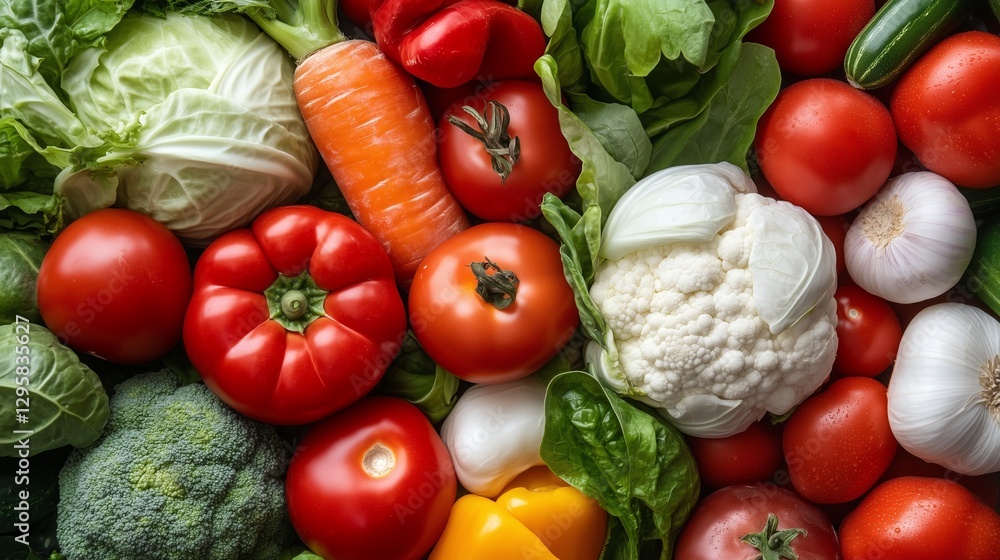 Top view A vibrant fresh vegetables and fruits high detail Top view A vibrant fresh vegetables and fruits high detail