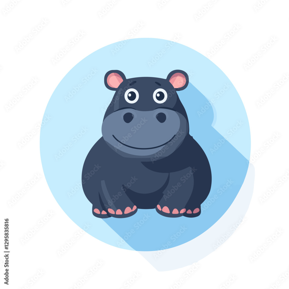 Naklejka premium A 2D simple gray hippopotamus motion graphic flat-design vector animation style, in white background, flat design, animation design, vector, flat design, logo.