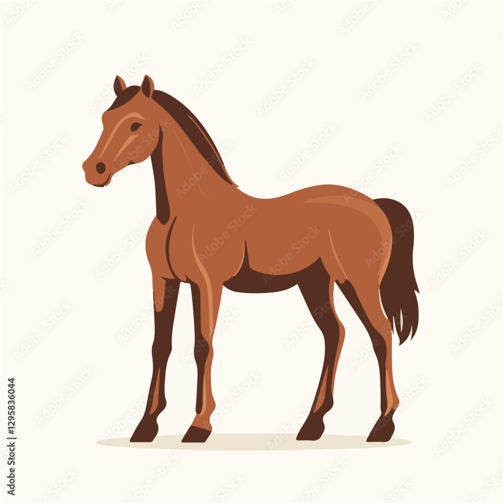 Obraz premium An illustration 2D simple brown horse motion graphic flat-design vector animation style, in white background, flat design, animation design, vector, flat design, logo. animal set