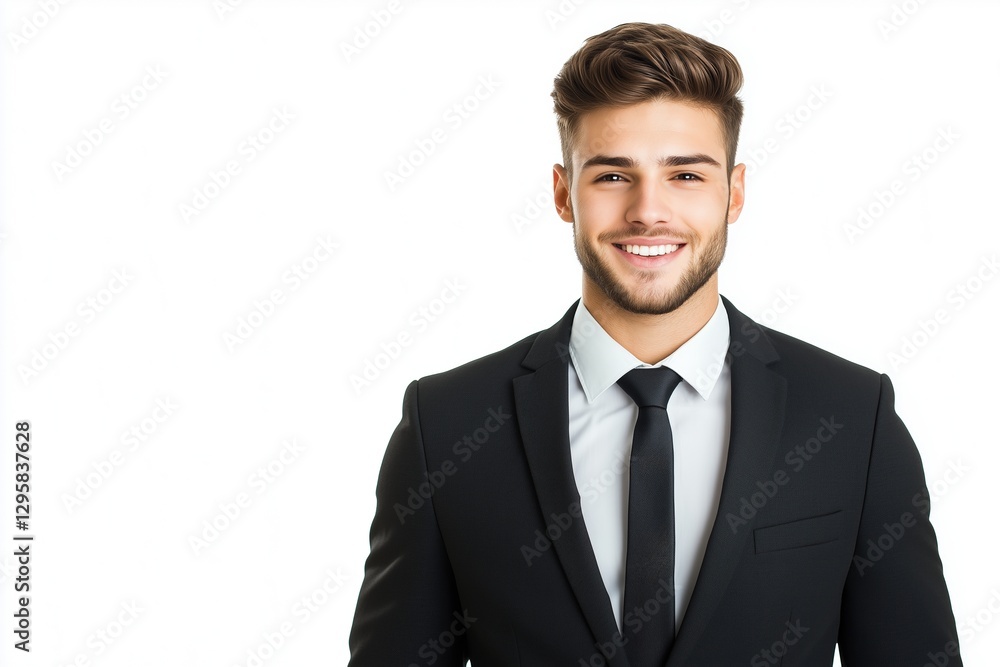 Smiling businessman in black suit with white background. success and confidence Smiling businessman in black suit with white background. success and confidence