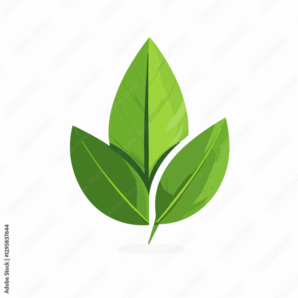 Fototapeta premium Simple flat 2D icon green laurel leaf isolated on a white background, vector, flat design, animation design, vector, flat design, animation design, simple flat 2D icon, minimalist and modern design