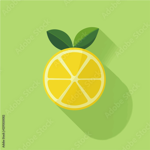 Simple flat 2D icon sliced lemon plant isolated on a green background, vector, flat design, animation design, vector, flat design, simple flat 2D icon, minimalist and modern, flat design