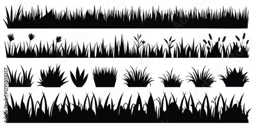 Grass Black silhouettes set vactor