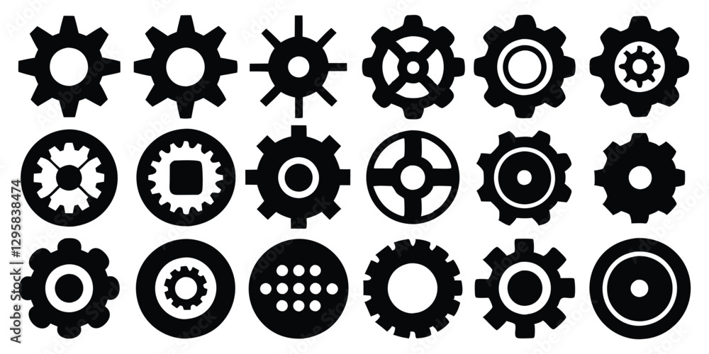 Black silhouettes set of gear icon Black silhouettes set of gear icon