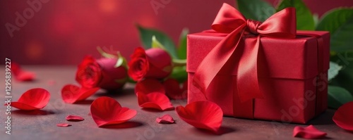 Luxury gift with red roses for Valentines Day, day, chocolate, elegant