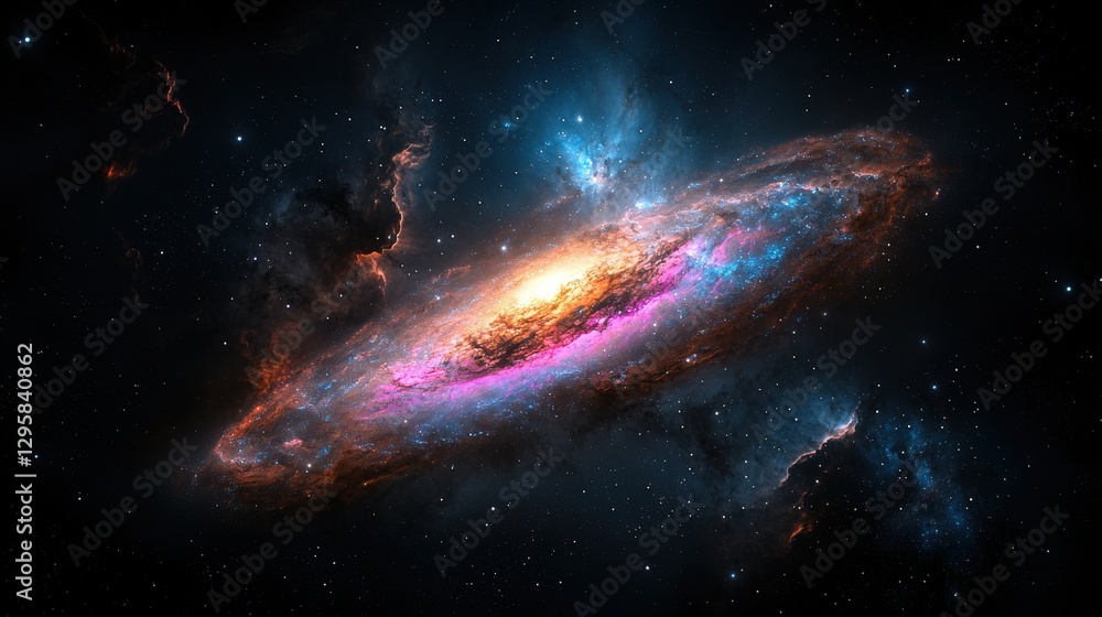 Obraz premium A swirling galaxy exhibiting stunning colors against a black background