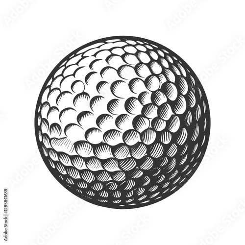 golf ball, showcasing texture and dimples sketch engraving generative ai fictional character vector illustration. Scratch board imitation. Black and white image.