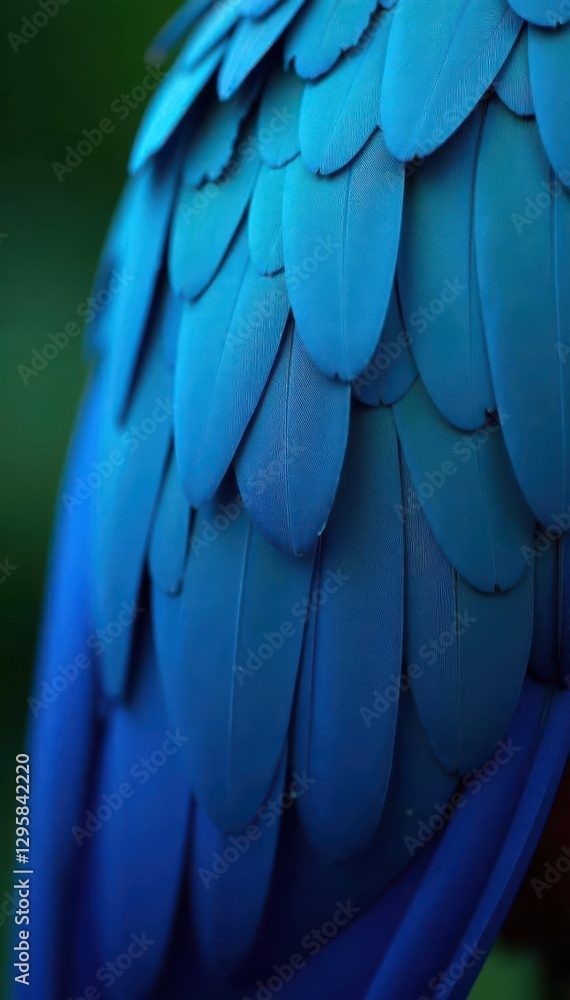 Fototapeta premium Vibrant blue parrot feathers, close-up texture , fauna, blue, shiny