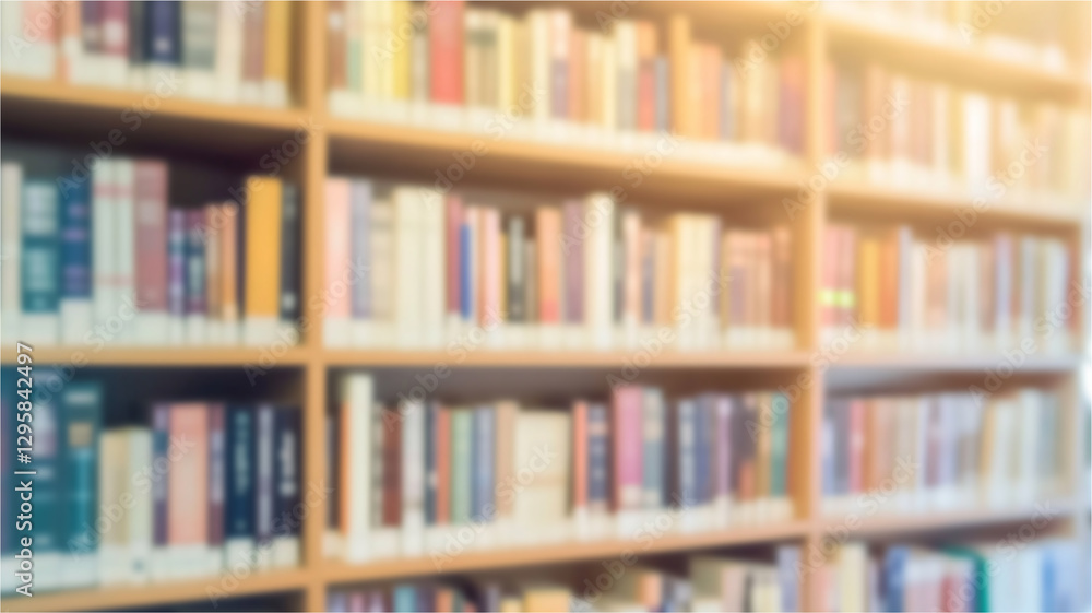 A blurred bookshelf full of assorted books, with a mix of vibrant hues and warmth. AI Generated Images A blurred bookshelf full of assorted books, with a mix of vibrant hues and warmth. AI Generated Images