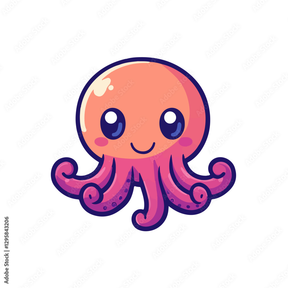 Simple flat 2D icon pink octopus isolated on blue background, vector, flat design, animation design, animation design, simple flat 2D icon, clipart Simple flat 2D icon pink octopus isolated on blue background, vector, flat design, animation design, animation design, simple flat 2D icon, clipart
