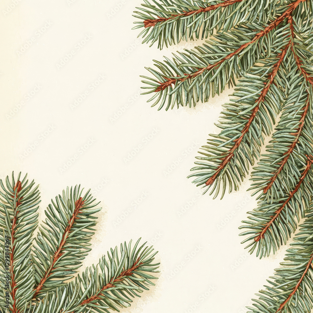 Evergreen boughs frame a pale background Evergreen boughs frame a pale background
