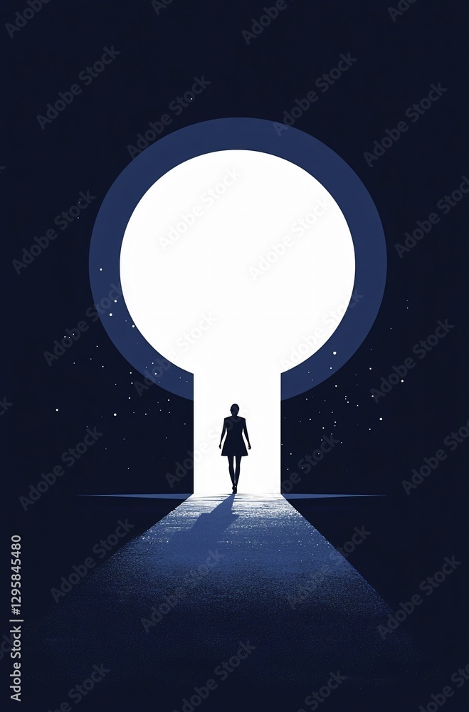 Obraz premium A businessman standing in front of a large doorway with a keyhole, symbolizing opportunities, decision-making, and success. This concept represents access to new ventures, financial growth, and strate