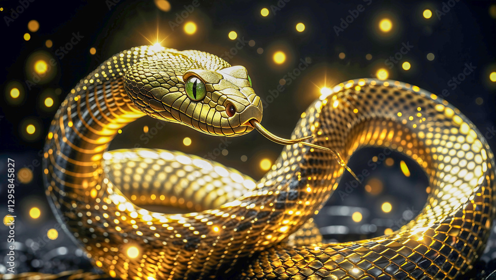 Fototapeta premium Golden Snake Art Shimmering Scales with Intricate Detail