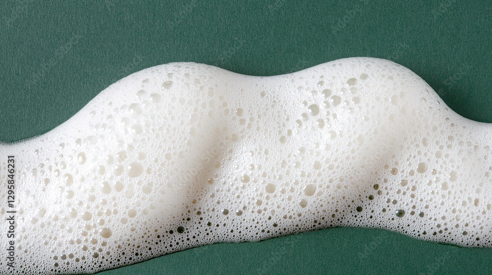 Obraz premium White foam texture on green background, close-up