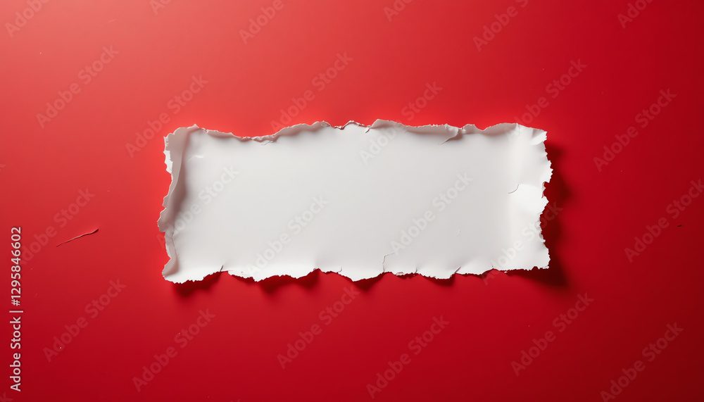 Fototapeta premium Red Torn Paper with Hole on White Background