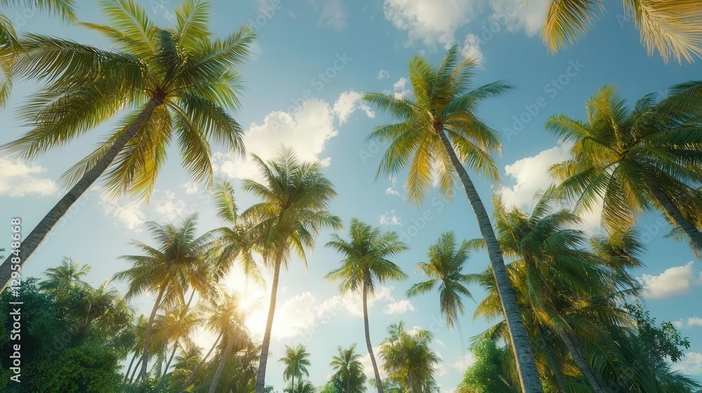 Sunny Tropical Paradise Palm Trees Under a Blue Sky Sunny Tropical Paradise Palm Trees Under a Blue Sky