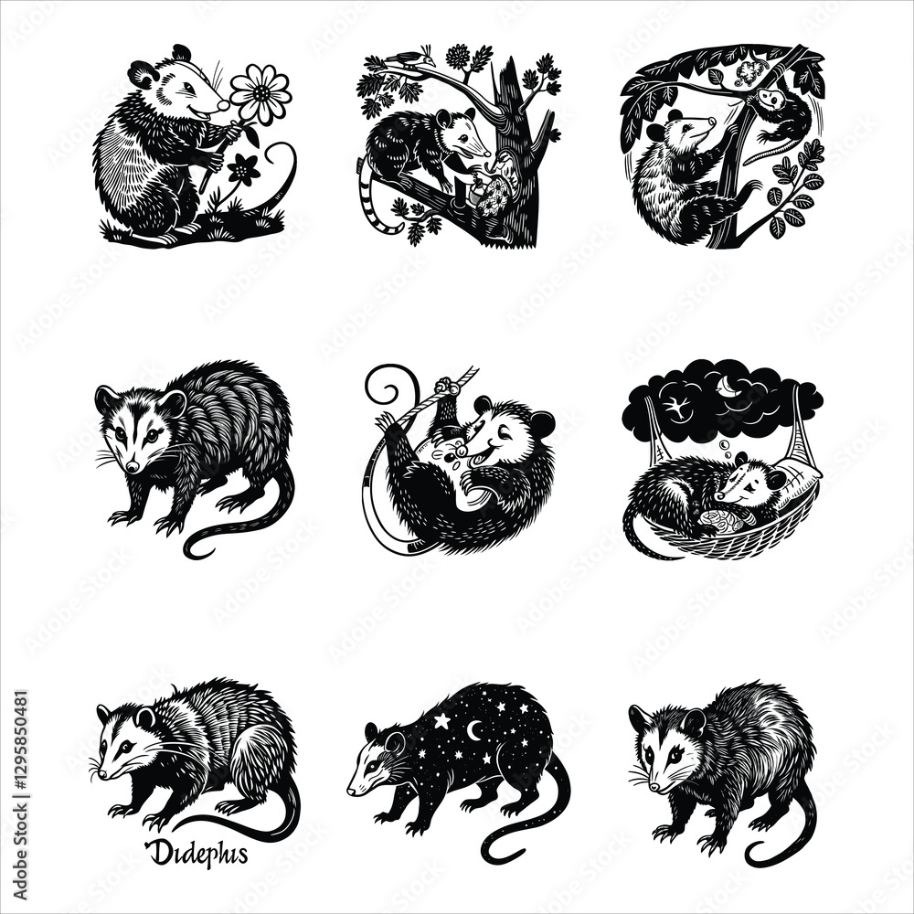 Obraz premium Cute opossum SVG Vector
